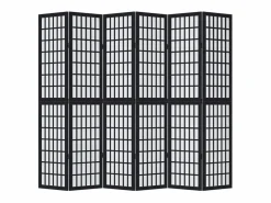 Biombo|Tabique divisorio de 6 paneles en madera maciza de paulownia negra