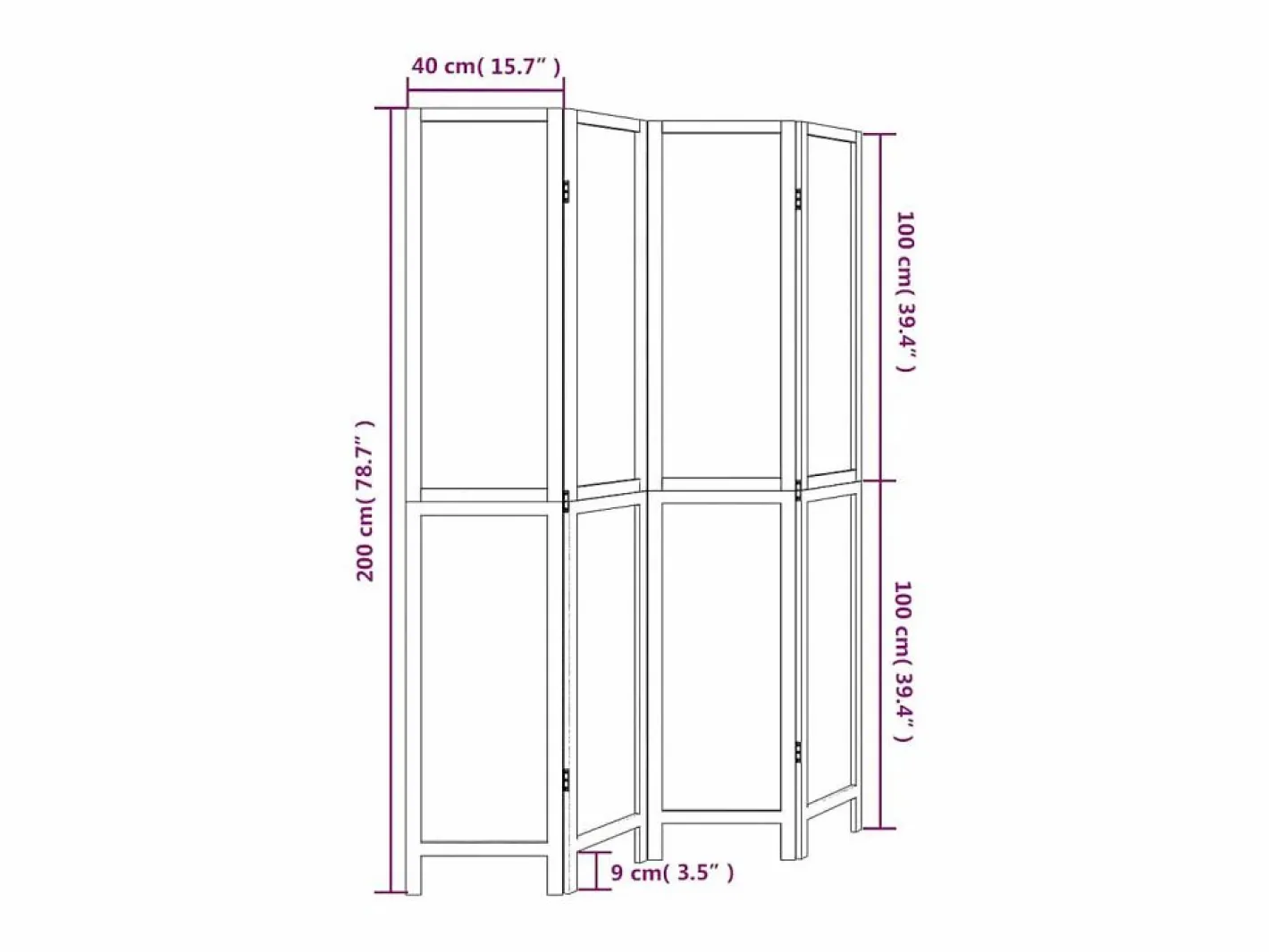 Tabique divisorio de 4 paneles en madera maciza de paulownia blanca^ New