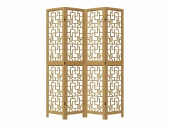 Tabique divisorio de 4 paneles en madera maciza de paulownia marrón^ Best