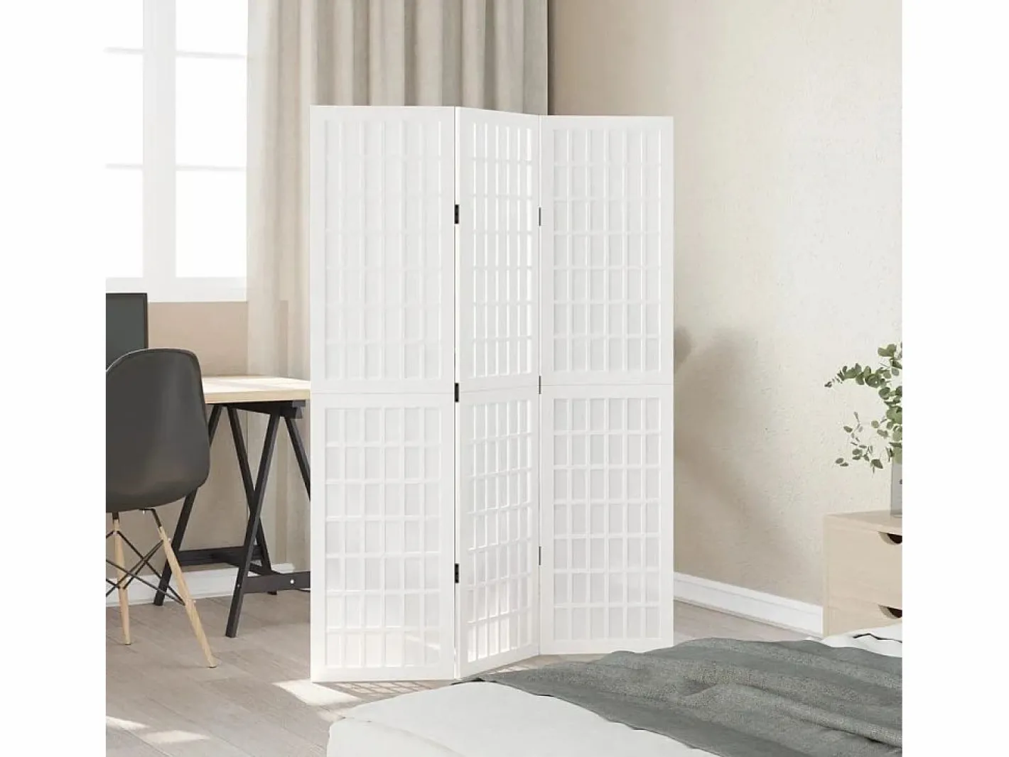 Tabique divisorio de 3 paneles en madera maciza de paulownia blanca^ Sale