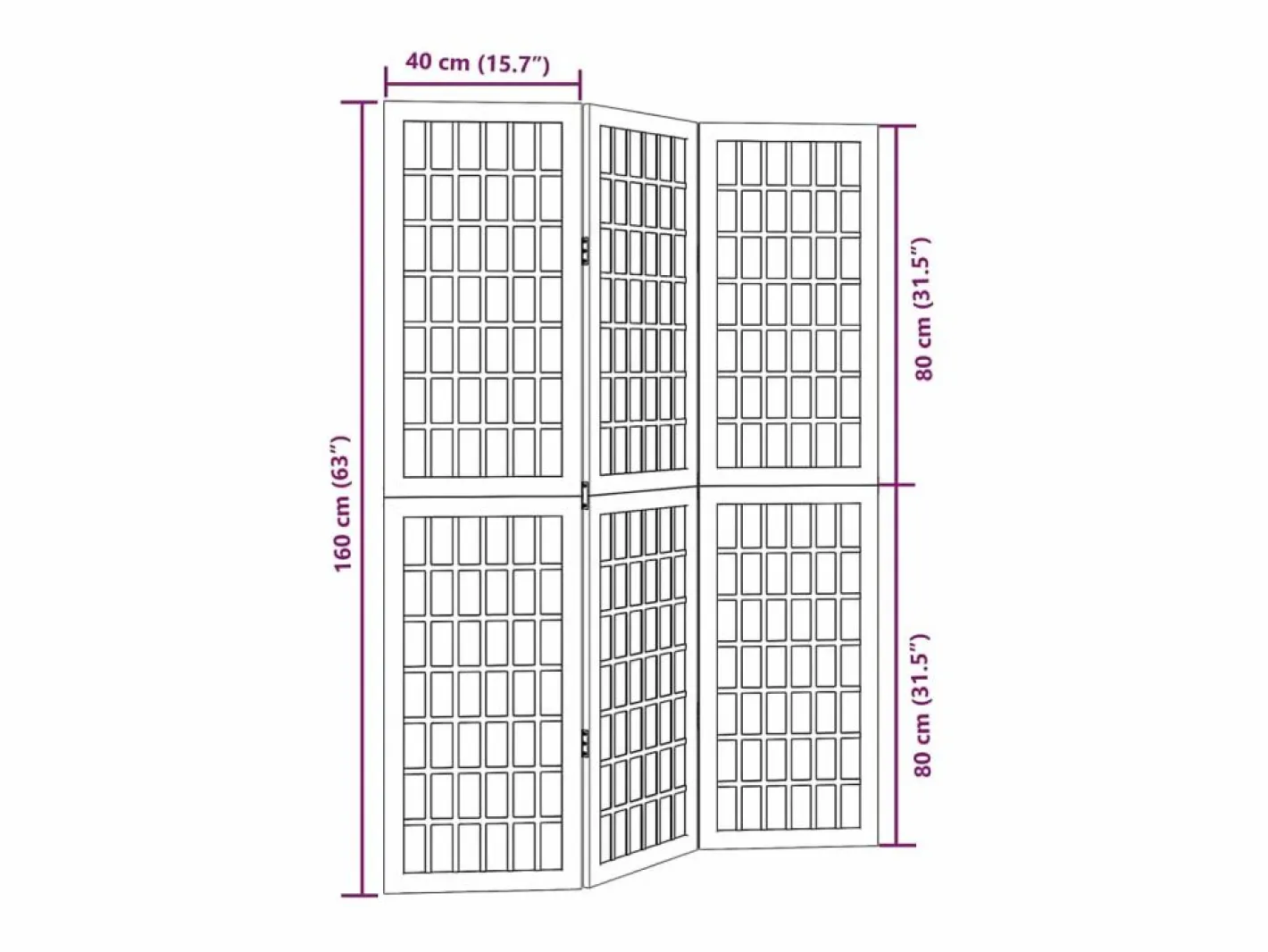 Tabique divisorio de 3 paneles en madera maciza de paulownia blanca^ Sale