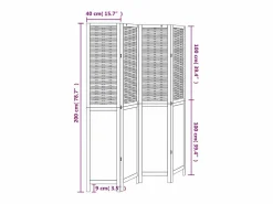 Tabique divisorio de 4 paneles de paulownia maciza en color marrón oscuro^ Sale