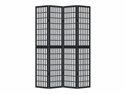 Biombo|Tabique divisorio de 4 paneles en madera maciza de paulownia negra