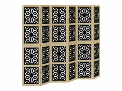 Tabique divisorio de 6 paneles en marrón y negro, paulownia maciza Marru00f3n Outlet