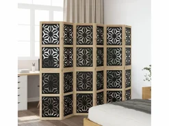 Tabique divisorio de 6 paneles en marrón y negro, paulownia maciza Marru00f3n Outlet