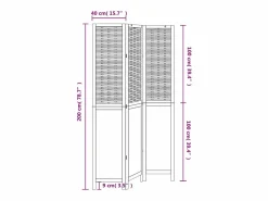 Tabique divisorio de 3 paneles en madera maciza de paulownia blanca Blanco New