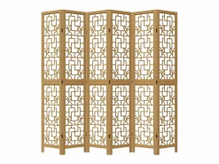 Tabique divisorio de 6 paneles en madera maciza de paulownia marrón^ Online