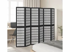 Biombo|Tabique divisorio de 6 paneles en madera maciza de paulownia negra