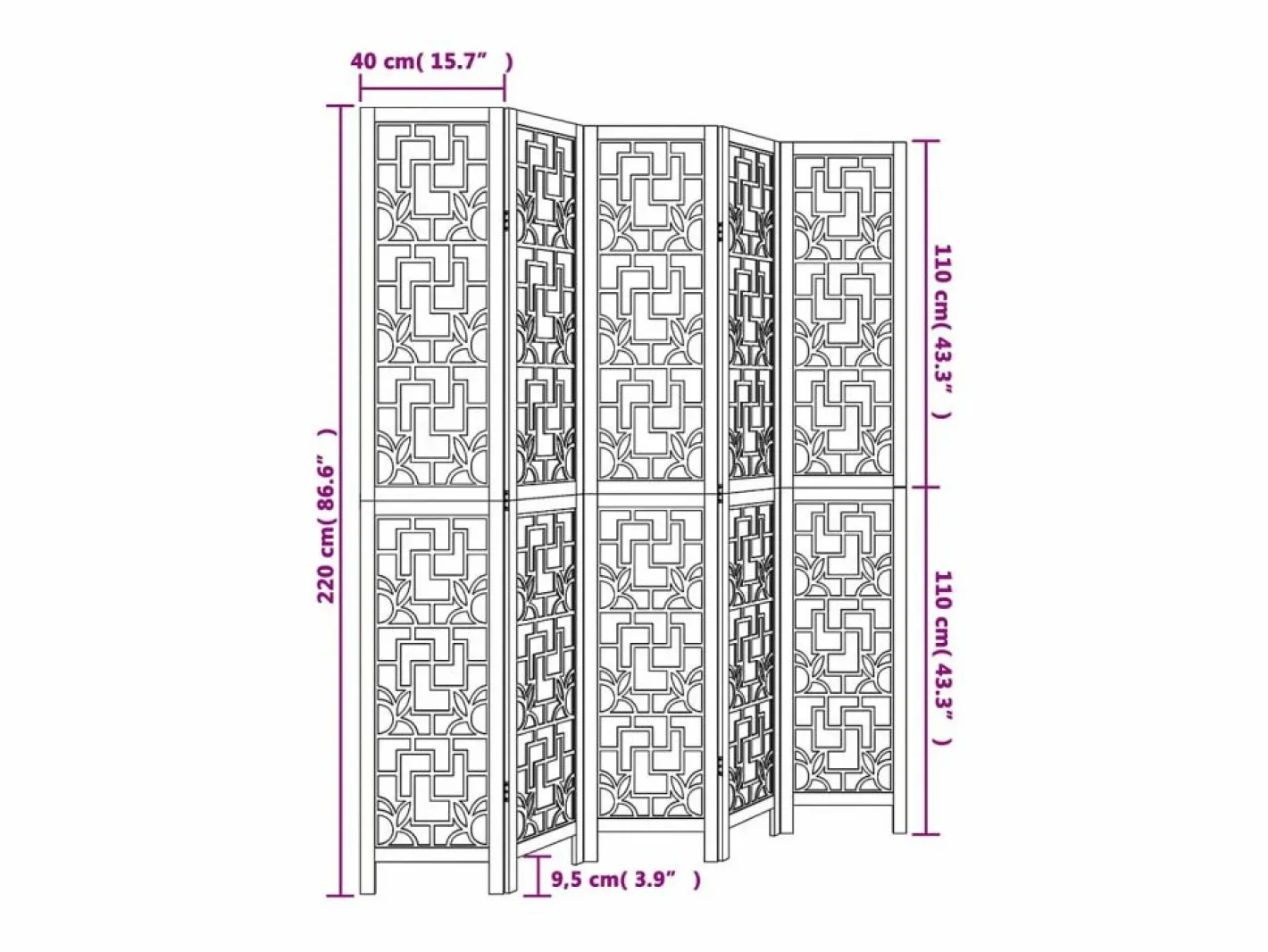 Tabique divisorio de 5 paneles en madera maciza de paulownia marrón Marru00f3n Best