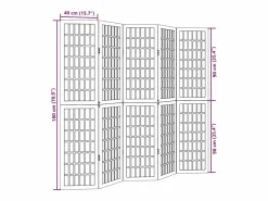 Biombo|Tabique divisorio de 5 paneles en madera maciza de paulownia blanca