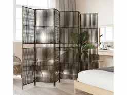 Tabique divisorio de mimbre de resina marrón de 6 paneles Marru00f3n Outlet