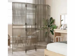 Tabique divisorio de mimbre de resina de 4 paneles Gris Clearance
