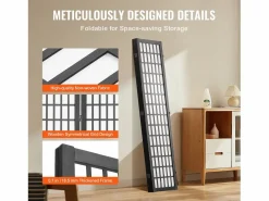 Tabique Divisorio SucceBuy, Tabique Divisorio Japonés de 4 Paneles, Tabique Japonés Portátil, de Madera, Gira 360°, 162 x 170 x 1,9 cm, para Separar Habitaciones Negro New