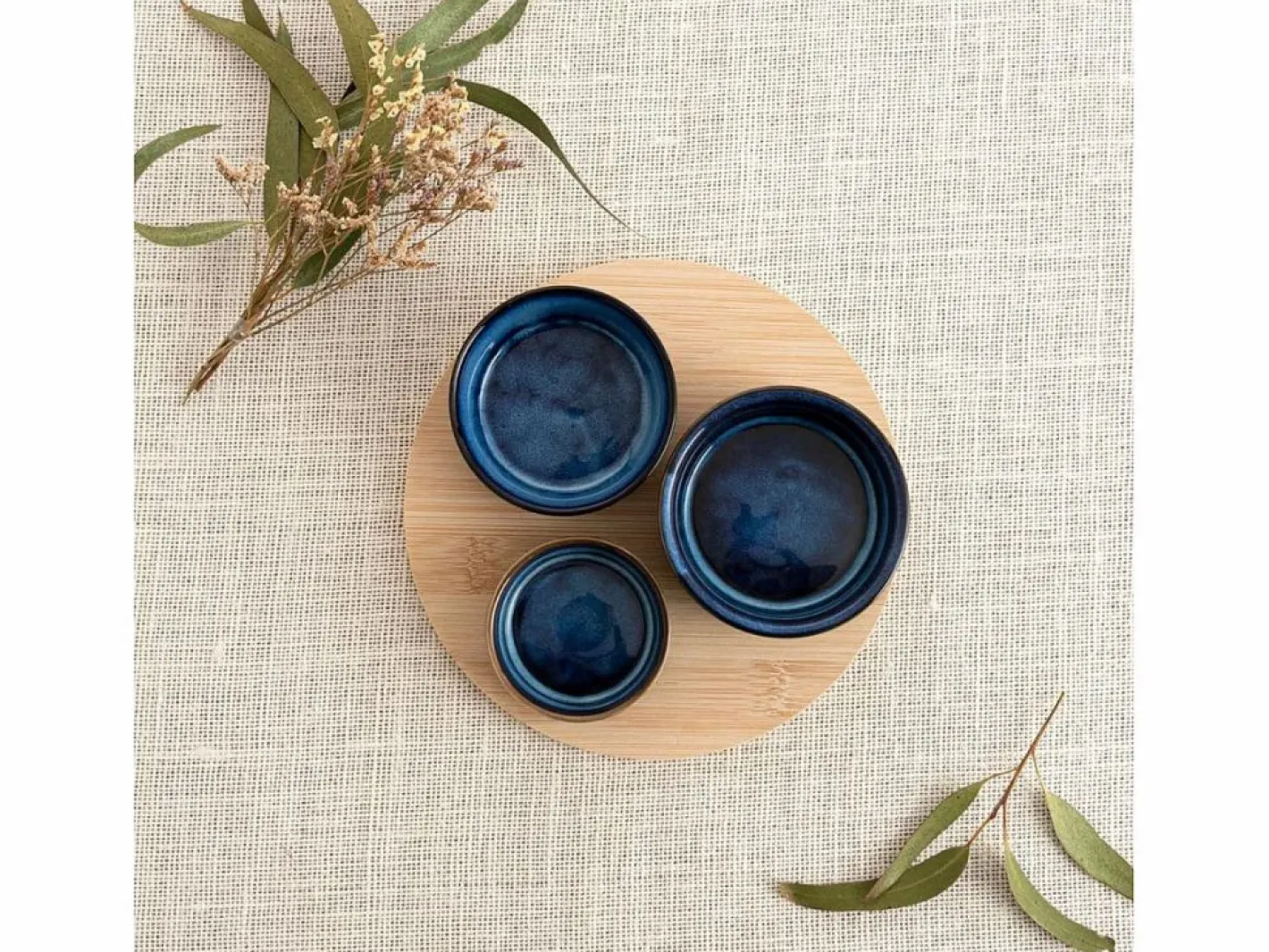 Vajilla|Vajilla|Tabla de aperitivo Moana Bidasoa 3 cuencos cerámica natural/azul