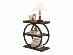 Tabla de apoyo estrecha de 3 niveles, Mesa de salón de madera con marco de metal negro, Mesa baja industrial para sofá^Tribesigns