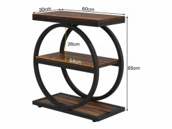 Tabla de apoyo estrecha de 3 niveles, Mesa de salón de madera con marco de metal negro, Mesa baja industrial para sofá^Tribesigns
