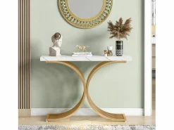 Tribesigns Consola|Tabla de consola estrecha, mesa auxiliar con estructura de metal dorado, 100 x 30 x 80 cm, pequeña mesa de exposición