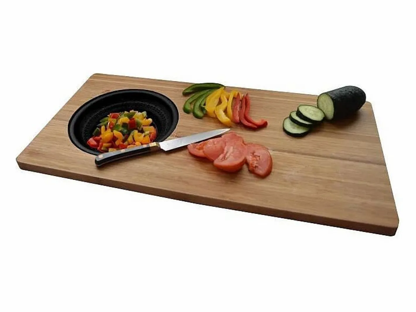 Materiales Y Utensilios De Cocina|Tabla de cortar de bambú con colador de plástico, 58 x 29 x 1,8 cm - Natural y negra