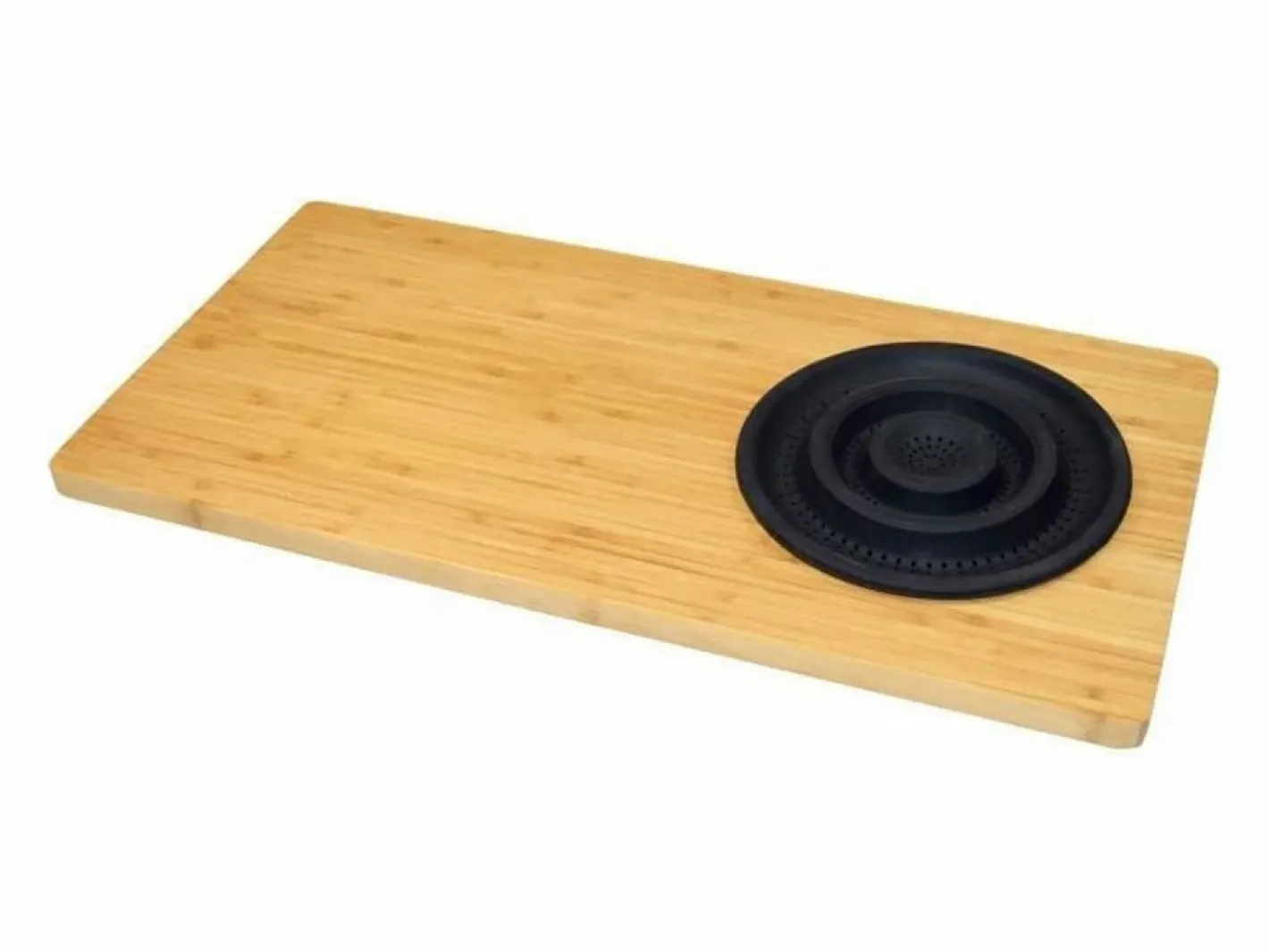 Materiales Y Utensilios De Cocina|Tabla de cortar de bambú con colador de plástico, 58 x 29 x 1,8 cm - Natural y negra