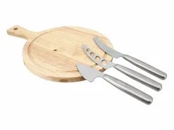 Menastyl Materiales Y Utensilios De Cocina|Tabla de cortar rectangular de madera de acacia con 3 cuchillos para queso de acero inoxidable.