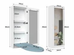 Perchero|Tabla de planchar de pared con mueble de almacenaje, tabla de planchar integrada, estructura plegable, espejo de pared, MDF (35,5x17,5x95 cm)