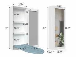 Perchero|Tabla de planchar de pared con mueble de almacenaje, tabla de planchar integrada, estructura plegable, espejo de pared, MDF (35,5x17,5x95 cm)