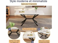 DripeX Mesa Extensible|Tablero de comedor extensible 120/160 cm, 4 a 6 personas, en MDF y metal, mesa rectangular