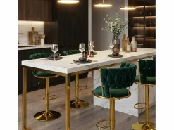 AHD Taburete ajustable de metal dorado y terciopelo entrelazado Macaron - oscuro Verde