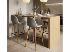 AHD Muebles De Bar|Taburete Alto|Taburete alto de bar cocina estilo nórdico en tela con respaldo Shona - claro