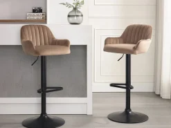 taburete alto de terciopelo y metal negro - Altura ajustable - - ELEANA^Vente-unique New