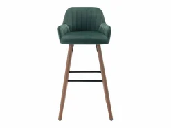 Vente-unique Muebles De Bar|Taburete Alto|taburete alto de terciopelo y metal efecto madera de haya - Verde oscuro - ELEANA