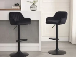 Vente-unique Muebles De Bar|Taburete Alto|Taburete alto de terciopelo y metal - Altura ajustable - - ELEANA