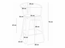 AHD taburete alto estilo diseño industrial bar cocina steel wood back light - Blanco Outlet