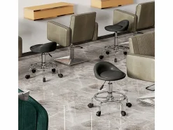 Taburete De Oficina|Taburete con ruedas regulable, con respaldo y reposapiés, piel sintética, color (43x43x59-75 cm)