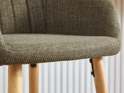 Taburete Alto|Taburete de Bar con Respaldo y Reposabrazos - Pies en Roble, Asiento de Lino - Altura Fija 75 cm - Ideal para Mostrador, Isla de Cocina, Barra