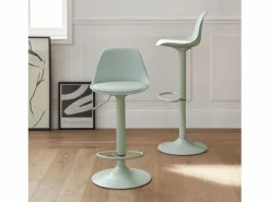 Sweeek Taburete de bar regulable con imitación cuero, set de 2 celadón Verde Outlet