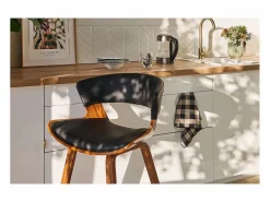Miliboo Muebles De Bar|Taburete Alto|Taburete de cocina de diseño negro con madera oscura 65 cm SYRAH