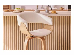Miliboo Taburete de cocina de diseño giratorio y madera clara 67 cm OKTAV Blanco Sale