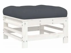 vidaxl Taburete de jardín con cojín madera maciza de pino Blanco Discount