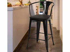 taburete de metal y madera con respaldo de diseño industrial estilo steel wood back -^AHD Sale