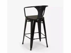 taburete de metal y madera con respaldo de diseño industrial estilo steel wood back -^AHD Sale