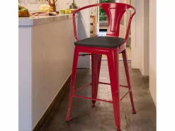 AHD Taburete Alto|taburete de metal y madera con respaldo de diseño industrial estilo steel wood back -