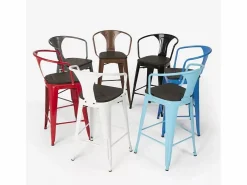 AHD Taburete Alto|taburete de metal y madera con respaldo de diseño industrial estilo steel wood back -