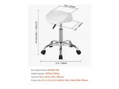 Taburete de Oficina SucceBuy Taburete de Asiento con Ruedas en Cuero PU Ajustable en Altura Blanco