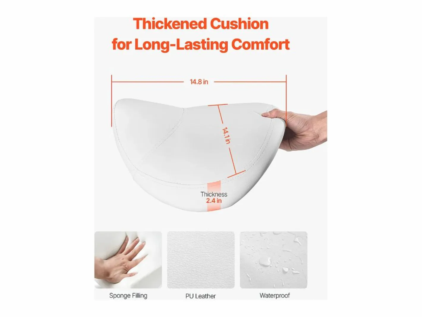 Taburete de Oficina SucceBuy Taburete de Asiento con Ruedas en Cuero PU Ajustable en Altura Blanco