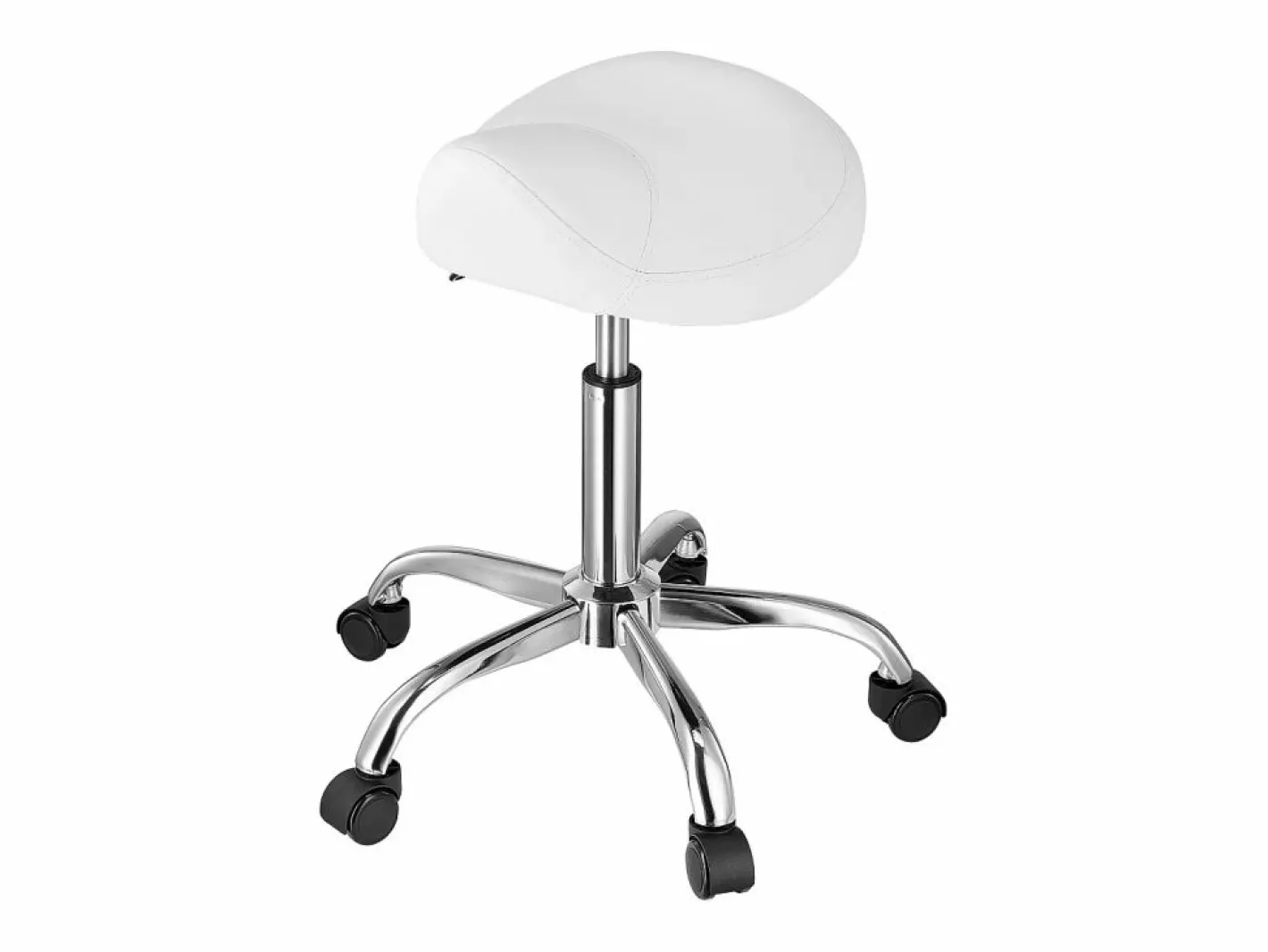 Taburete de Oficina SucceBuy Taburete de Asiento con Ruedas en Cuero PU Ajustable en Altura Blanco