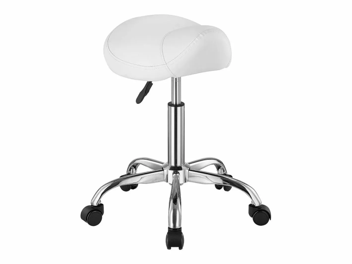 Taburete de Oficina SucceBuy Taburete de Asiento con Ruedas en Cuero PU Ajustable en Altura Blanco