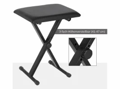 Taburete de piano plegable, regulable en altura, de metal, piel sintética, espuma, color (39 x 29 x 37-47 cm) Negro Best