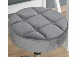 Taburete De Oficina|Taburete de salón con ruedas, regulable en altura, terciopelo, base cromada, gris (35x35x49-61 cm)