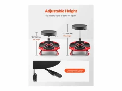 Taburete De Oficina|Taburete de Taller, SucceBuy Taburete de Taller Móvil, Asiento de Mecánico con Ruedas, Capacidad 136 kg para Reparación y Mantenimiento de Automóviles, y Rojo